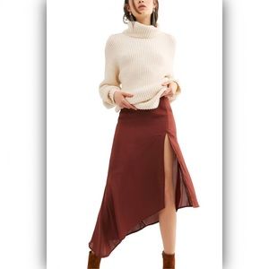 Rust Free People Lola asymmetrical satin skirt, size 8